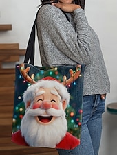 economico Borse con stampa grafica-borsa tote natalizia da donna – design di Babbo Natale con albero di Natale festivo e fiocchi di neve, divertente e stravagante, regalo perfetto per le feste di Natale, le festività invernali e lo shopping
