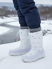 Недорогие Снежные и зимние ботинки-женские белые зимние ботинки – водонепроницаемые теплые зимние ботинки со снежинками, нескользящая подошва для зимних прогулок и поездок на природу