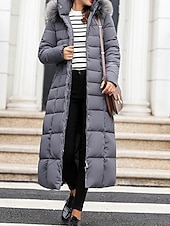 billiga Dunjackor-Dam Vinterkappa Dun Hoodiejacka Håller värmen Bekväm Dragkedja Ficka Aktiv Ledigt Slät Utomhus Semester Utekväll Helgen Lång Huva Normal Långärmad Ytterkläder Svart Vit Rubinrött Höst Vinter