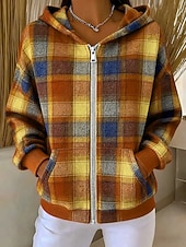 economico Felpe a Strisce e Geometriche-Per donna Felpe con cappuccio Patchwork Cerniera Tasca Grafico Plaid Moda Casual Manica Lunga Con Cappuccio Top Regolari Streetwear Abbigliamento Quotidiano Blu Giallo Viola Marrone Verde Autunno