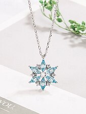 voordelige Dames ketting-dames sneeuwvlok hanger ketting met blauwe kristallen, elegante winter sieraden voor kerstfeestjes en vakantiecadeaus