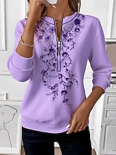 Χαμηλού Κόστους Boho Τοπς-Γυναικεία Φούτερ πουλόβερ Φούτερ με φερμουάρ Φερμουάρ Στάμπα Φλοράλ Γραφική Φυλής Μοντέρνα Καθημερινό Μακρυμάνικο Στρογγυλή Ψηλή Λαιμόκοψη Κανονικά μπλουζάκια Δρόμος Καθημερινή Ένδυση