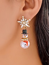billiga Kvinnors örhänge-Julörhängen i legering för kvinnor med snögubbe- och snöflingedesign, perfekta för högtidsmode och festliga presenter