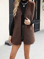 billige Vest-Dame سترة Fuskepels Hold Varm Bekvem Lomme Pels og lær Mote Fritid عادي Feriereise Gate Avslappet Dagligdagstøy Lang V-hals Normal Langermet Yttertøy Svart Vin Kongeblå Høst Vinter