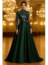 economico Abiti da Sera a Linea A-Linea ad A Lunghezza al pavimento Abito da Sera Da principessa Abito formale Elegante Vintage Scintillante Manica Lunga Collo Alto Formale Matrimonio Tasca Raso Velluto con Glitter 2025