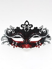 preiswerte Maskerade-Zubehör-Grüne Maskenmaske für Damen mit schwarzer Spitze und Strass-Details für Weihnachtsfeier, Ball &amp;Karneval