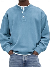 cheap Casual Henley Tee-Men&#039;s Corduroy Shirt Henley Shirt Tee Long Sleeve Solid Color Plain Fashion Designer Casual Button Up Henley Outdoor Casual Daily Summer Fall Winter Retro Red Black White Henley T-Shirt