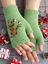 levne Dámské rukavice-Dámské vánoční vyšívané rukavice – květinový vzor se včelami, materiál bavlněná příze, dostupné v několika barvách, ideální pro zimní svátky a slavnostní příležitosti