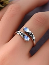 abordables Bagues pour femmes-Bague ajustable en argent pour femme avec pierre de lune et cristal, bijou bohème vintage pour fiançailles, anniversaire et usage quotidien