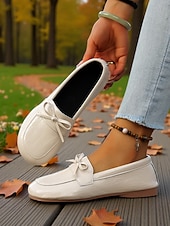 cheap Women's Slip-Ons &amp; Loafers-Women's Loafers Soft Shoes Wide Fit Shoes Comfort Shoes Christmas Daily Mother's Day Bowknot Flat Heel Round Toe Classic Casual Comfort Faux Leather Loafer Black Red Beige