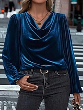 Femmes Velours Elegant Habillé Chemisier Couleur Unie Uni Élégant Dames Classique manche longue Col Halter Hauts Réguliers Travail Quotidien Fête Froncé Drapé Noir Vin Bleu Roi Violet Vert Automne abordables Hauts Unis pour Femmes-Femmes Velours Elegant Habillé Chemisier Couleur Unie Uni Élégant Dames Classique manche longue Col Halter Hauts Réguliers Travail Quotidien Fête Froncé Drapé Noir Vin Bleu Roi Violet Vert Automne