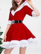 billige Julekjoler-Julekvinne Mini Kjole A-Linje Kjole Casual Daglig Regulær Passform Enfarget 3/4 Lengde Ermel V Utringning Rød Grønn Høst Vinter