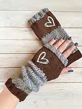 abordables Guantes de mujer-Guantes de punto navideños para mujer con diseño de corazón bordado, varios colores, accesorios de invierno acogedores para la temporada navideña.
