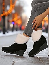 abordables Botas de nieve e invierno-Mujer Botas Botas de nieve Trabajo Diario Botines Botines Cremallera Tacón Cuña Dedo redondo Felpa Ante Sintético Cremallera Negro