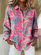 cheap Floral Blouses-Women's Shirt Blouse Print Paisley Elegant Stylish Modern Long Sleeve Shirt Collar Regular Tops Work Pink Red Green Summer Spring Fall Winter