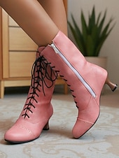 Недорогие Викторианский и Эдвардианский-Женские коричневые ботильоны из искусственной кожи в эдвардианском стиле со шнуровкой, винтажные полусапожки на среднем каблуке 1950-х годов для костюмированных выступлений, театра и повседневной носки в стиле ретро