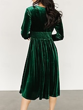 Damen Midikleid Samtkleid Partykleid Cocktailkleid Elegant Modern Party Abendgesellschaft Normale Passform Einfach Langarm V Ausschnitt Schwarz Rote Dunkelgrün Herbst Winter preiswerte abendkleider-Damen Midikleid Samtkleid Partykleid Cocktailkleid Elegant Modern Party Abendgesellschaft Normale Passform Einfach Langarm V Ausschnitt Schwarz Rote Dunkelgrün Herbst Winter