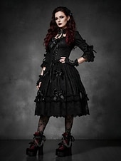 levne Platformové boty-Dámské gotické kotníkové boty na platformě – sametové šněrovací podpatky s řetízky a přezkami na halloween, cosplay a punkové párty