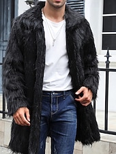 preiswerte Herrenjacken &amp; Herrenmäntel-Herren Winterjacke Kunstpelzmantel Urlaub Täglich Thermowarm Fleece Herbst Winter Einfach Mode Streetwear Revers Lang Kamel Dunkelgrau Schwarz Weiß Gelb Jacken