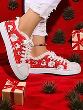 ieftine Pantofi de Crăciun pentru femei-Teniși de damă cu imprimeu de Moș Crăciun și căptușeală plușată - stil confortabil de sărbătoare, perfecți pentru ținute casual de Crăciun și sărbători festive