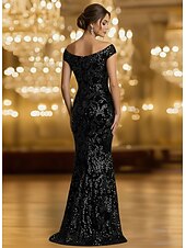 billiga Mermaid kvällsklänningar-Sjöjungfru trumpet Golvlång Pärlbroderad Formell klädsel Klänning för brudens mor Balklänningar Kvälls klänningar Balklänning Formell klädsel Elegant glittrande Kändis Stil Långärmad Över axeln