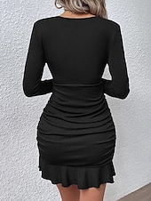 olcso Egyszerű ruha-Női Mini ruha Koktélruha Hüvelyruha Bodycon ruha Elegáns Divat Modern Estély Parti Különleges alkalom Normál Sima Hosszú ujj V-alakú Fekete Tavasz Ősz Tél