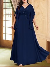 economico Lunghezza del pavimento-A-Line Abito da Sposa per Invitate Lunghezza Piena Abiti Formali Abito da Sera Abito Madre della Sposa Manica Lunga V Neck Elegante Vintage Festa Chiffon con Perline