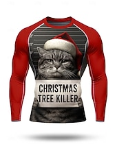 abordables T-shirts et Débardeurs de Course-Noël Homme Unisexe T-shirt de compression T-shirt de course manche longue T-shirt Chat Séchage Rapide Compression Power Flex Évacuation de l&#039;Humidité Entraînement en salle Entraînement actif Exercice