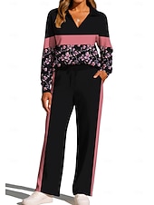 cheap Tracksuits-Women's Sweatshirt Tracksuit Sweatpants Drawstring Pocket Floral Jacket and Sweatpants Athletic Clothing Set Loungewear Summer Spring Fall Winter Blue / Black Violet Gym Workout Casual Workout
