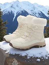 abordables Botas de nieve e invierno-Botas de nieve impermeables con cordones y forro de piel cálida para mujer, botines de invierno antideslizantes para senderismo al aire libre, calzado acogedor y aislante para clima frío