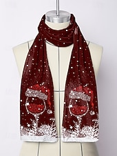 abordables Accessoires de Noël-Écharpe de Noël pour femme, châle d&#039;hiver doux avec imprimé bonnet de Père Noël, écharpe de cou confortable pour les fêtes et cadeaux festifs, plusieurs couleurs