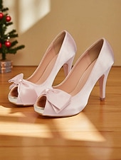 cheap Peep Toe Pumps-Women's Pink Satin Peep Toe Pumps - High Heel Dress Shoes with Bow Detail for Formal Occasions &amp; Cocktail Parties