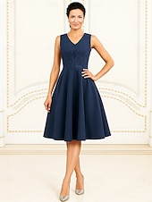 abordables Ensembles de robes pour maman-Deux Pièces Ligne A Ensembles de Robes Longueur thé Manche 3/4 Col en V Col haut Élégant ancien Formel Polyester Robe de Mère de Mariée  avec Couleur Unie