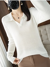 olcso Szilárd színek-Női Pulóver Elegáns Napi Stílusos Polo gallér Kötött Hosszú ujj Normál felsők Kötött Napi Hétvége Fekete Fehér Tavasz Ősz