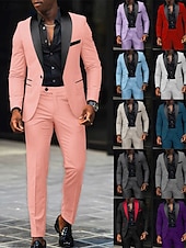 tanie Męskie klasyczne marynarki-Męskie Marynarka + spodnie wizytowe Marynarka Garnitury Biznes Spotkanie towarzyskie Wesele 2 elementy Moda Codzienny Wiosna Jesień Poliester Kolorowy blok Kieszeń Guziki Wygodny Guziki jednorzędowe