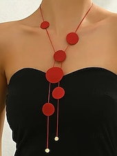 abordables Collier pour femme-Collier long à pendentif disque géométrique pour femme – bijou minimaliste moderne à superposer pour soirées élégantes, événements formels et mode quotidienne