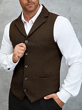 preiswerte Herrenweste-Herren Tweedweste Weste Formell Hochzeit Urlaub Täglich Mode Klassisch Frühling Herbst Tasche Knöpfe Tweed Polyester Bequem Einfach Fischgrätenmuster Einreihig Reverskragen mit Schlitz Normale