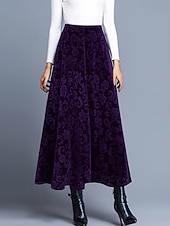 cheap Graphic Skirts-Women's Elegant Fashion Casual Maxi High Waist Skirts Floral Floral Micro-elastic Daily Street Blue Wine Purple Green Spring