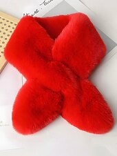 baratos Lenços Femininos-cachecol feminino de pele sintética de natal, aquecedor de pescoço macio com nó cruzado, xale elegante de inverno para festas de fim de ano e presentes