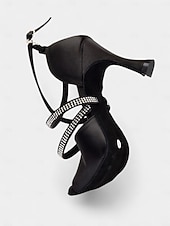 cheap Latin Shoes-Women's Black Satin Rhinestone Strappy Latin Dance Shoes - Open Toe High Heel Sandals for Gatsby Party &amp; Ballroom Dance