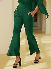 بنطلون نسائي من قماش مطاطي من الشيفون الشفاف بألواح واسعة الساق وخصر مرن أنيق ومريح للعمل اليومي والخريف رخيصةأون السراويل النسائية-بنطلون نسائي من قماش مطاطي من الشيفون الشفاف بألواح واسعة الساق وخصر مرن أنيق ومريح للعمل اليومي والخريف