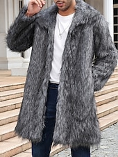 preiswerte Herrenjacken &amp; Herrenmäntel-Herren Winterjacke Kunstpelzmantel Urlaub Täglich Thermowarm Fleece Herbst Winter Einfach Mode Streetwear Revers Lang Kamel Dunkelgrau Schwarz Weiß Gelb Jacken