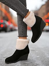 abordables Botas de nieve e invierno-Mujer Botas Botas de nieve Trabajo Diario Botines Botines Cremallera Tacón Cuña Dedo redondo Felpa Ante Sintético Cremallera Negro