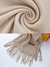 ieftine Accesorii de Crăciun-Eșarfă de Crăciun pentru femei, cu aspect de cașmir, șal de iarnă moale din imitație de cașmir cu ciucuri, eșarfă caldă de culoare uni pentru sărbători, exterior și purtare zilnică