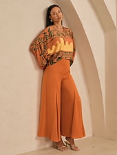 olcso női nadrág-női bő szárú nadrág khaki szatén rugalmas derék rakott hawaii vakáció hétköznapi tavasz nyár ősz