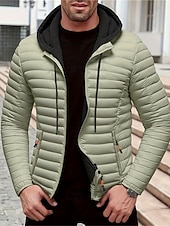 baratos Blusões e Parkas para Homem-Homens Casaco de inverno Casaco puffer Jaqueta acolchoada Bolsos Poliéster Férias Roupa Diária Encontro Padrão Moda Casual Confortável Térmico / Quente Outono Inverno Cor Sólida / Simples Preto