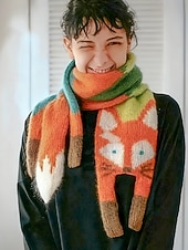 abordables Foulards pour femmes-Écharpe en tricot de renard pour femme, cache-cou d'hiver en forme d'animal mignon, châle de dessin animé doux et coloré pour vêtements décontractés, cadeaux d'extérieur et de vacances