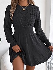 economico Abiti in maglia-Per donna Mini Abito Abiti in tessuto di lino e policotone Abito in maglia Moderno Quotidiano Natale Uscire Vestibilità regolare Semplice Manica Lunga Girocollo Nero Vino Grigio Autunno Inverno