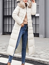 billiga Dunjackor-Dam Vinterkappa Dun Hoodiejacka Håller värmen Bekväm Dragkedja Ficka Aktiv Ledigt Slät Utomhus Semester Utekväll Helgen Lång Huva Normal Långärmad Ytterkläder Svart Vit Rubinrött Höst Vinter