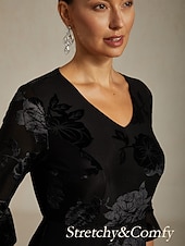 Sukienka midi z weluru dla kobiet sukienka w kształcie litery A elegancka na urodziny na koktajlową imprezę dla gościa weselnego welurowa codzienna regularny krój kwiatowa pół rękaw dekolt w tanie kwiatowa sukienka-Sukienka midi z weluru dla kobiet sukienka w kształcie litery A elegancka na urodziny na koktajlową imprezę dla gościa weselnego welurowa codzienna regularny krój kwiatowa pół rękaw dekolt w